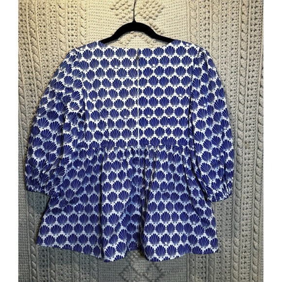 Kate Spade New York White Blue Clamshells 3/4 Sleeve Blouse Shirt Knot Size 8 - Picture 5 of 6